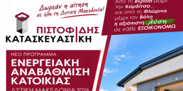 Ενταχθείτε στο νέο πρόγραμμα ενεργειακής αναβάθμισης κατοικιών στην Δυτική Μακεδονία με την αίτηση σας εντελώς ΔΩΡΕΑΝ από την ΠΙΣΤΟΦΙΔΗΣ ΚΑΤΑΣΚΕΥΑΣΤΙΚΗ!