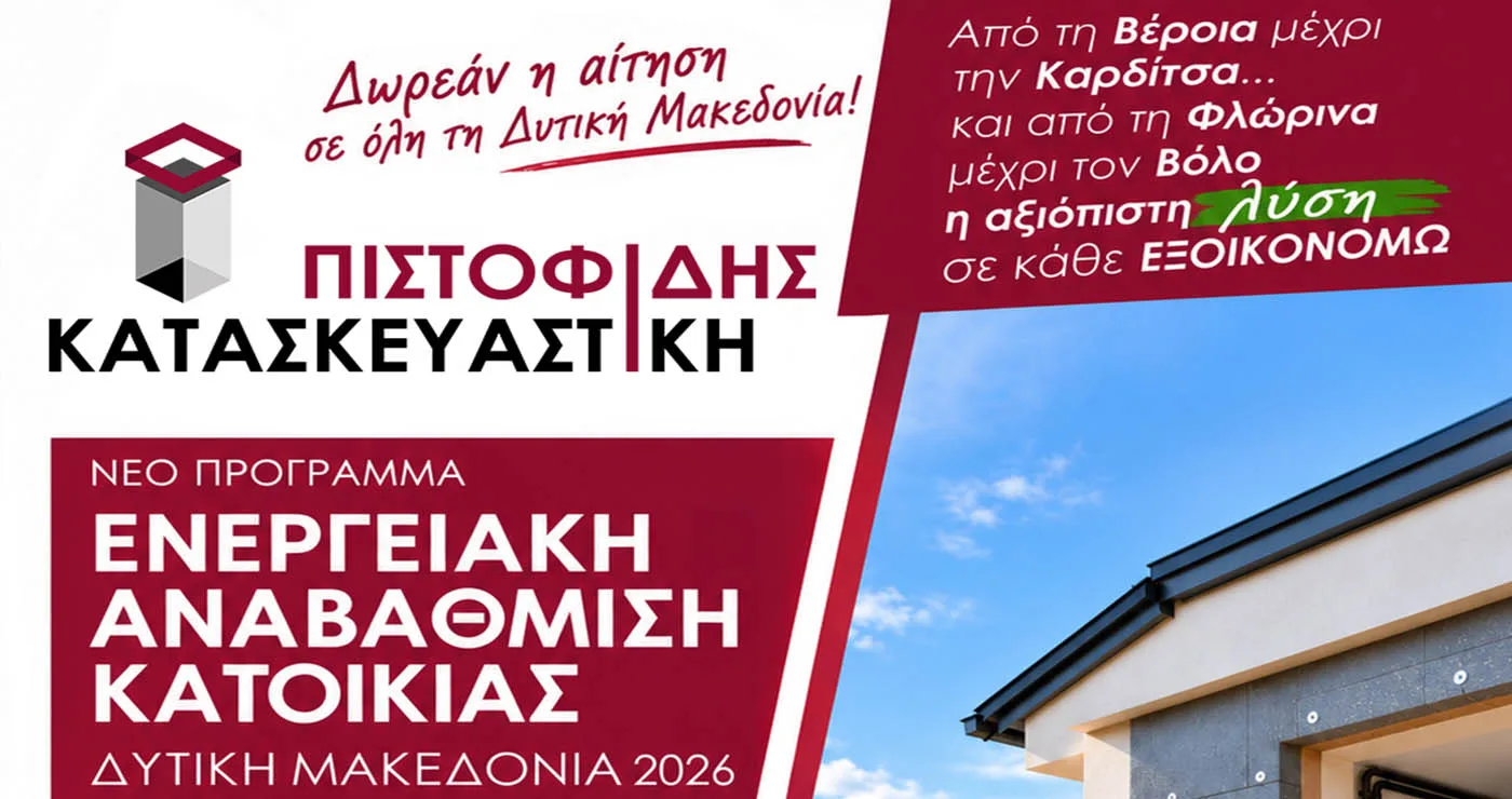 Ενταχθείτε στο νέο πρόγραμμα ενεργειακής αναβάθμισης κατοικιών στην Δυτική Μακεδονία με την αίτηση σας εντελώς ΔΩΡΕΑΝ από την ΠΙΣΤΟΦΙΔΗΣ ΚΑΤΑΣΚΕΥΑΣΤΙΚΗ!