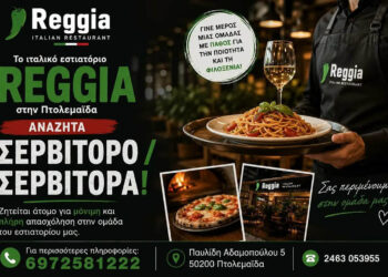 Πτολεμαΐδα: Η Reggia αναζητά σερβιτόρο ή σερβιτόρα για πλήρη απασχόληση