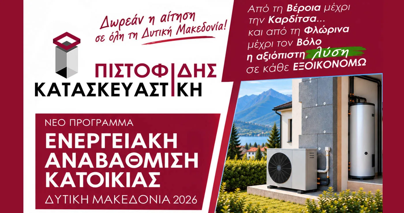 Ενταχθείτε στο νέο πρόγραμμα ενεργειακής αναβάθμισης κατοικιών στην Δυτική Μακεδονία με την αίτηση σας εντελώς ΔΩΡΕΑΝ από την ΠΙΣΤΟΦΙΔΗΣ ΚΑΤΑΣΚΕΥΑΣΤΙΚΗ!