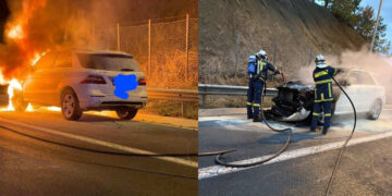 Φωτιά σε όχημα στην Εγνατία μετά τη γέφυρα του Βενέτικου – Άμεση η αντίδραση της Πυροσβεστικής (φωτογραφίες)