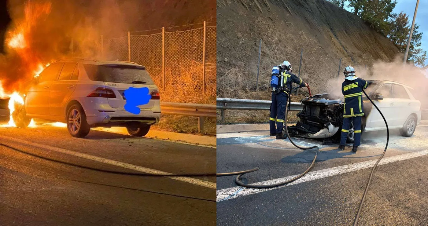 Φωτιά σε όχημα στην Εγνατία μετά τη γέφυρα του Βενέτικου – Άμεση η αντίδραση της Πυροσβεστικής (φωτογραφίες)